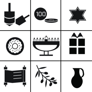 Siyah ve beyaz hanukkah öğeleri kümesi