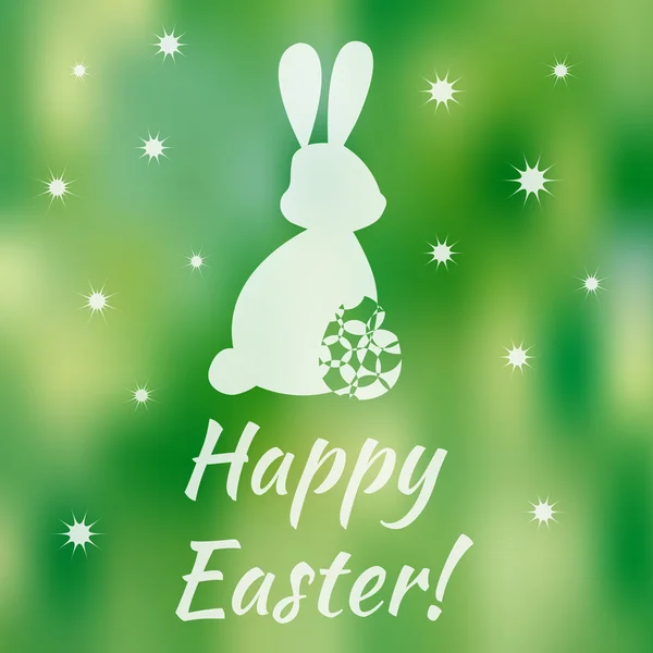 Carte de vœux de Pâques avec lapin blanc sur fond flou — Image vectorielle