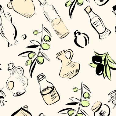 Zeytinyağı şişeleri ve dalları ile sorunsuz bilmece