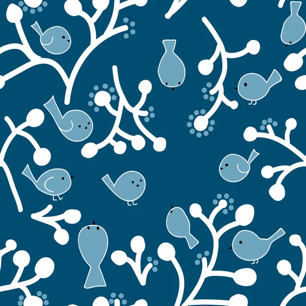 Hand gezeichnetes nahtloses Muster mit marineblauen Vögeln — Stockvektor