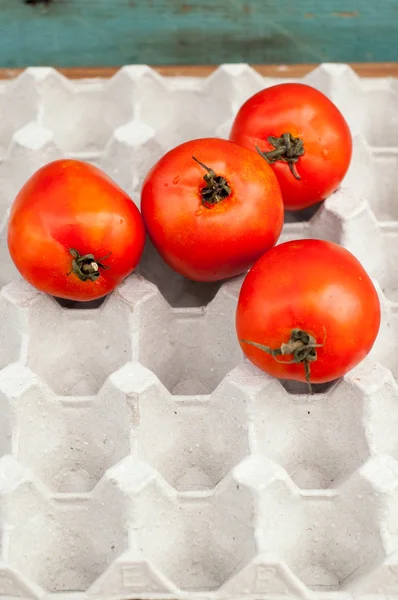 Fresh ripe red tomatoes in the box — Stock Photo, Image