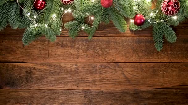 Máscara Facial Médica Sobre Fondo Mesa Madera Navidad Vista Superior — Vídeos de Stock