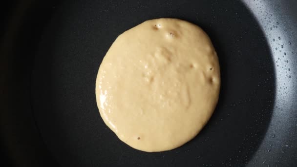 Frying Blueberry Pancakes Pan Top View — Stock Video