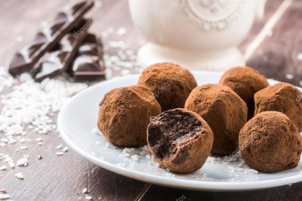 Chocolate truffles on plate