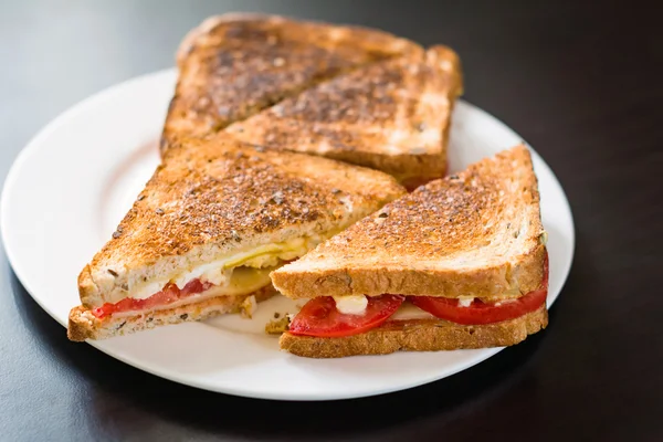 Getoastetes Käsesandwich auf weißem Teller — Stockfoto