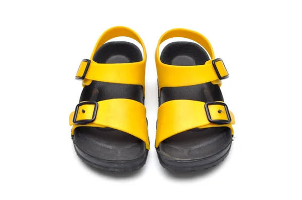 Schwarze Und Gelbe Kindersandalen Aus Gummi — Stockfoto