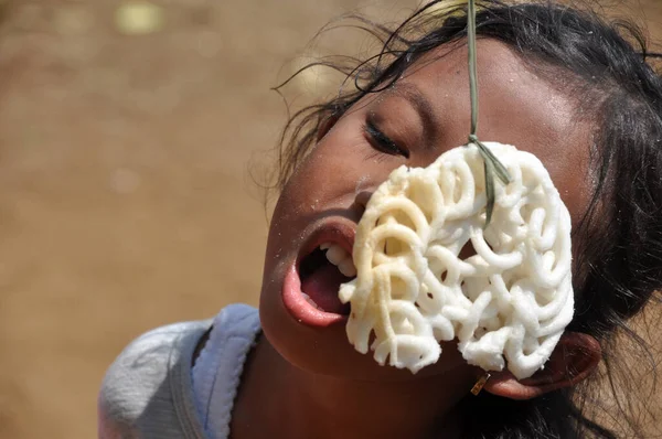 Ciamis Indonesia August 2019 Kerupuk Eating Competition Indonesia Independence Day — Stock Photo, Image