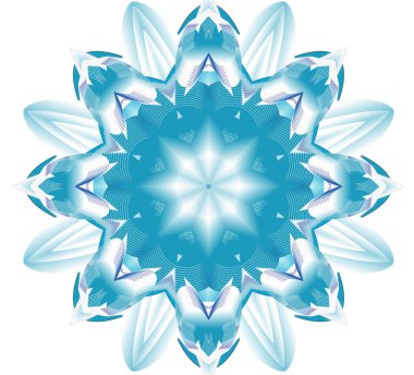 Mandala mavi havası beyaz arkaplan 2 'ye 8 ışın yıldızı kazıdı