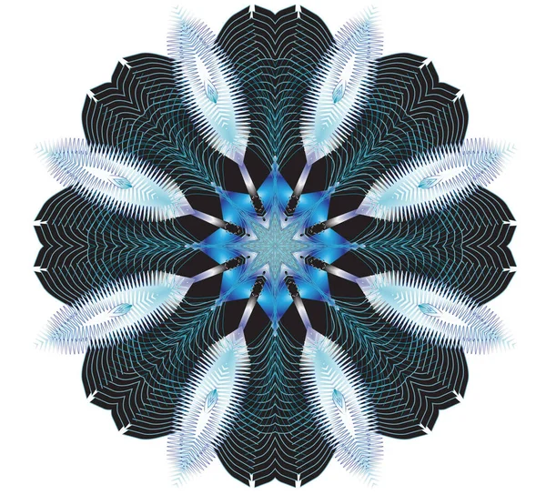 Indiai Mandala Tollakkal Kék Gyöngyökkel Belül Fehér Háttér — Stock Fotó
