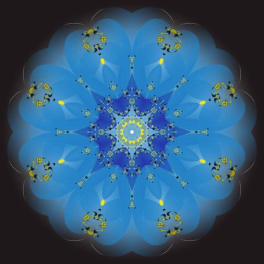 Siyah arka planda Mandala 1000 ve 1 gece mavi yıldızı