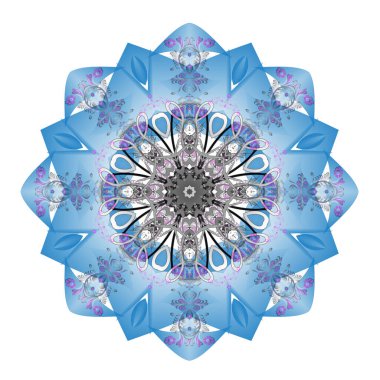 Beyaz arka planda süslemeleri olan muhteşem mavi mandala.