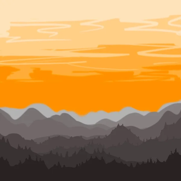 Illustration of orange Beautiful sunset overlooking gray mountains — Stock Photo, Image