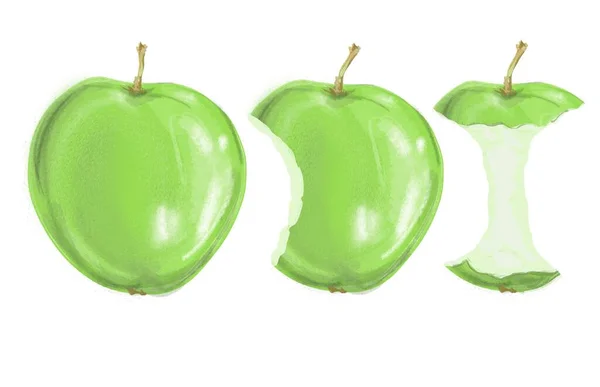 Fruits mûrs délicieusement sains pomme dans le processus de consommation — Photo