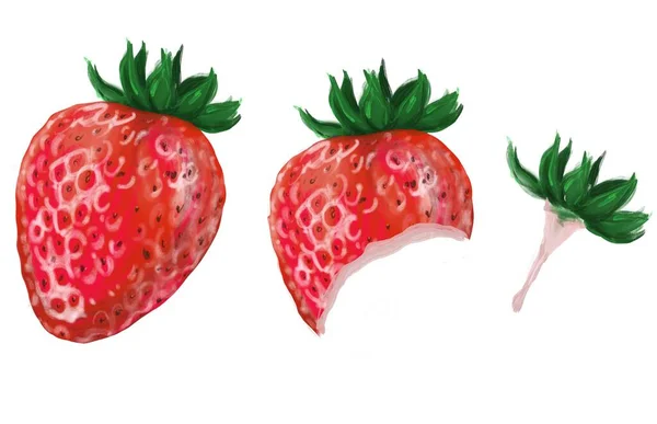 Reife köstlich nützliche Frucht-Erdbeere im Prozess des Konsums — Stockfoto