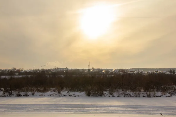 Stad Shadrinsk Russische Regio Koergan Gele Zonsopgang Boven Een Klein — Stockfoto