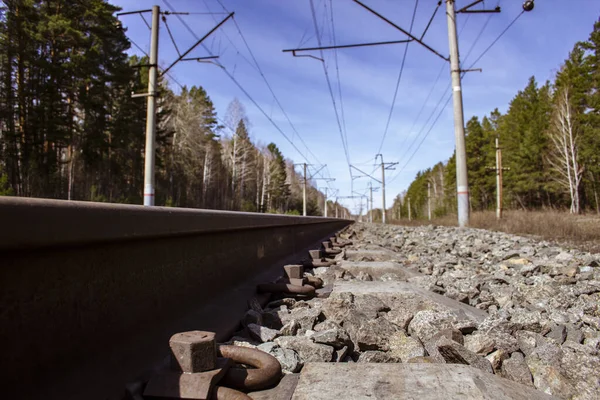 Skyltar Och Larm Vid Järnvägskorsning Placering Järnvägskorsning Skärningspunkten Mellan Grusväg — Stockfoto