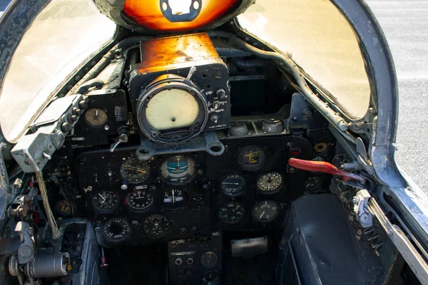 Instrumentos Cockpit Velho Avião Combate Painel Controle Caça Velho — Fotografia de Stock