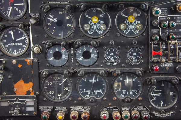 Painel Avião Antigo Instrumentos Interruptores Cockpit Avião Antigo — Fotografia de Stock