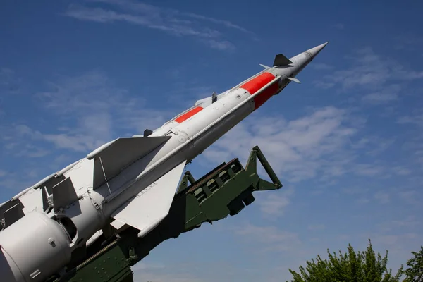 Surface-to-air missile. Rocket launcher with surface-to-air missiles aimed at the sky