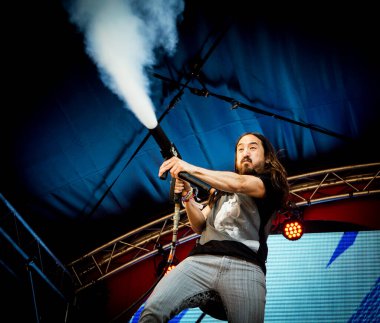 Steve Aoki performing on stage during music concert    