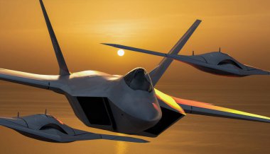 Lockheed Martin F-22 Raptor savaş uçakları ile bir formasyon