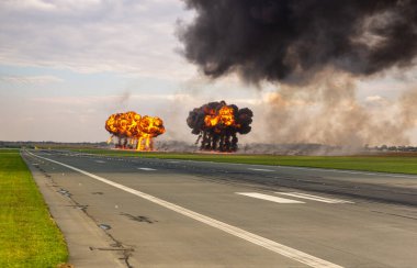  Bomba saldırısından sonra askeri havaalanı. Sanatsal vizyon. 