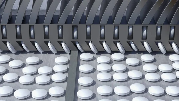 pharmacy medicine  pill in production line at medical factory,3d illustration.
