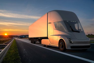 Tesla Semi is an all-electric battery-powered Class 8 semi-truck in development by Tesla na highway clipart