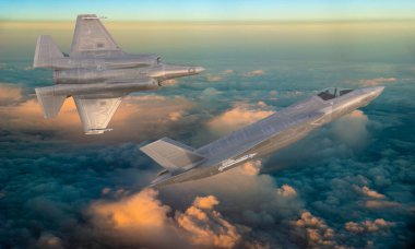 Lockheed Martin F-35 bulutların üstünde uçuyor.