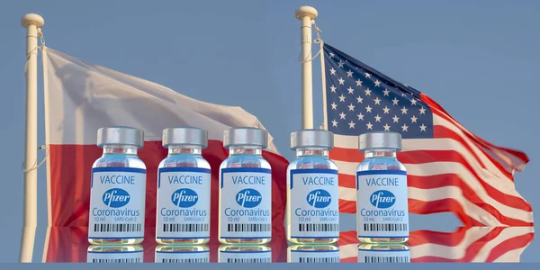 Vacuna Covid Desarrollada Por Pfizer Contexto Las Banderas Estados Unidos —  Fotos de Stock