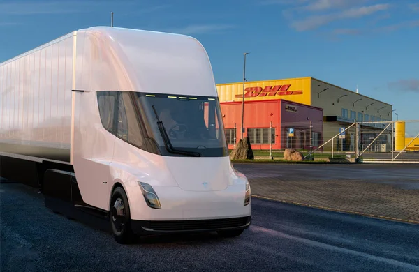 Dhl Lojistik Merkezinde Tesla Semi Truck — Stok fotoğraf