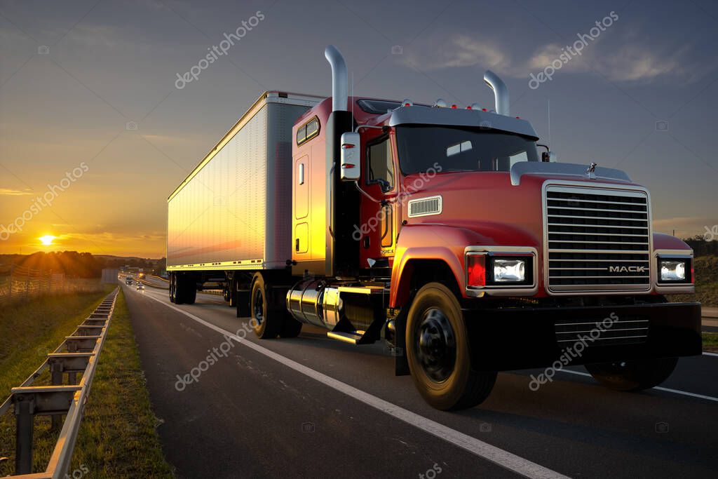 American Mack truck on the highway