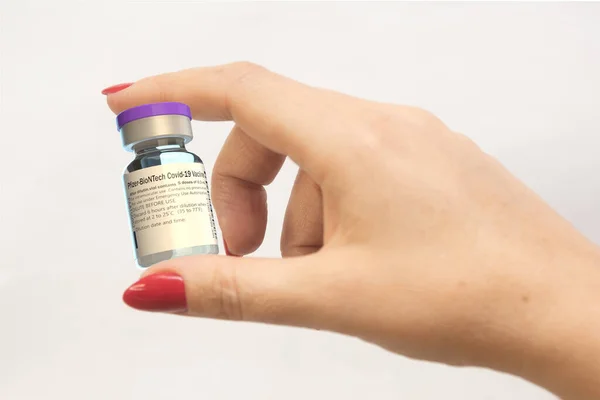 Presentación Vacuna Covid Desarrollada Conjuntamente Por Pfizer Biontech — Foto de Stock