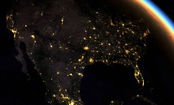 Kuzey Amerika Gün Doğumu Uzaydan Göründüğü Gibi Dünya Boyutlu Illüstrasyon — Stok fotoğraf
