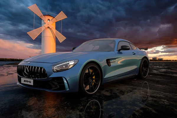 Mercedes Amg Sur Jetée Phare — Photo