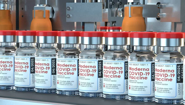Vacuna Moderna Contra Las Infecciones Por Coronavirus Covid Línea Producción — Foto de Stock