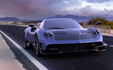 Pagani Huayra çöllerde manzaralı bir yol kullanıyor.