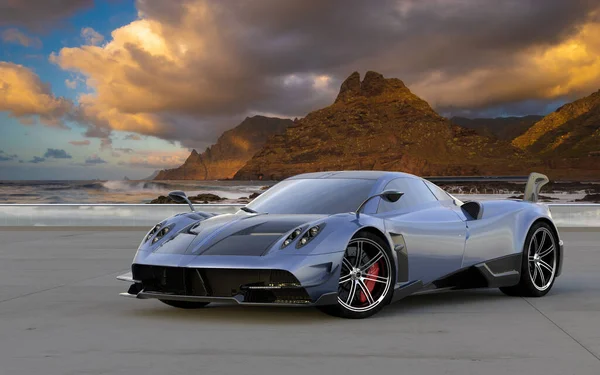 Pagani Huayra Mit Einer Spektakulären Meereslandschaft Hintergrund — Stockfoto