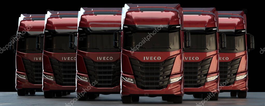IVECO S-WAY truck in the studio on a black background