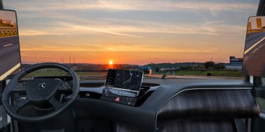  cockpit of the autonomous Mercedes-Benz Future Truck 2025 clipart