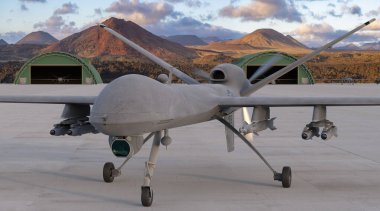MQ-9 Biçici savaş uçağı üsteki pistte silahlı.