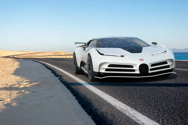 Luxurious Unique Bugatti Centodieci While Driving Fast Asphalt Road — Stock Photo, Image