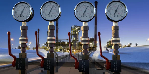 Fila Medidores Presión Gas Gasoducto — Foto de Stock