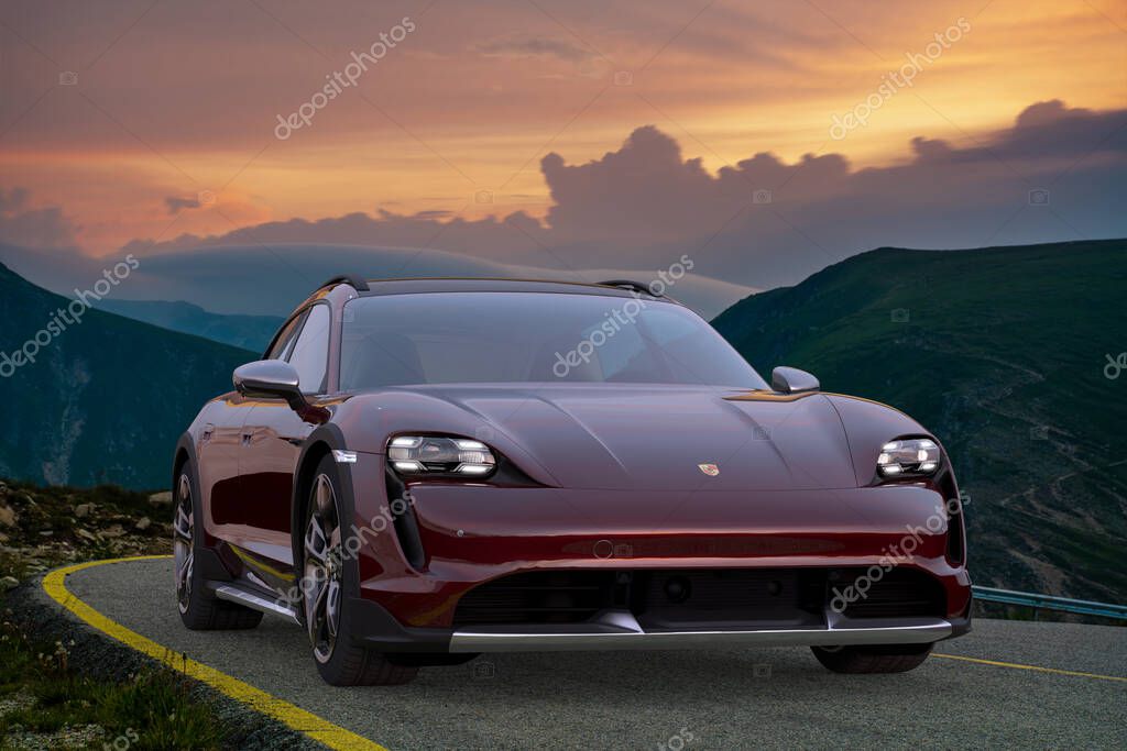 Porsche Taycan Cross Turismo on a beautiful mountain road