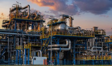 Batan güneşin ışığında petrol rafinerisi