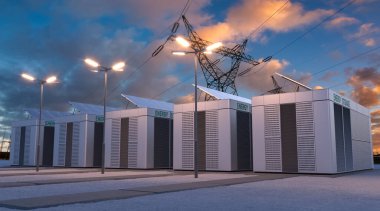 Electricity storage facilities against the backdrop of high-voltage transmission lines