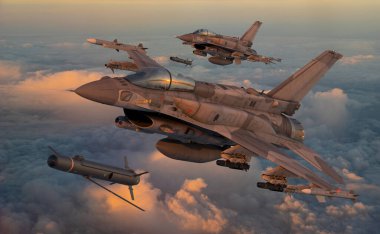 Çok yönlü savaş uçağı F-16 bir Cruise füzesi ateşliyor