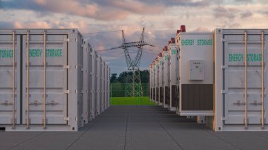 Electricity storage facilities against the backdrop of high-voltage transmission lines