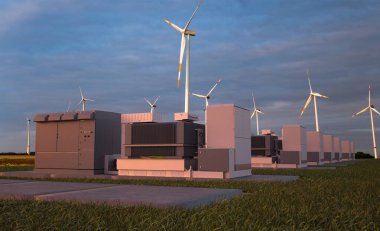 DC Enerji Depolama Sistemi ve Güç Dönüştürme Sistemi 3D Hazırlama.