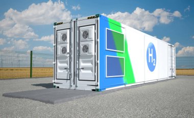 Hidrojen üretimi için konteynerize elektroliserler yeşil hidrojen üretmek için modern istasyonlardır..